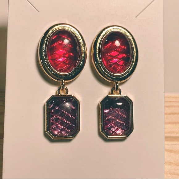 NEW Celeb Favorite Red/Purple Resin Python Gemstone Jelly Inspired Drop Earrings - Picture 6 of 16